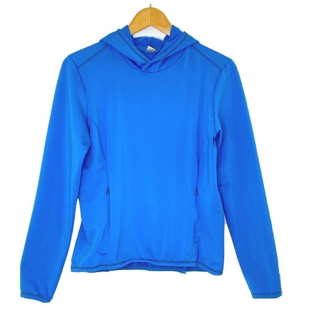 Lucy Women's size Medium Pullover Hoodie Hooded Long Sleeved Top Blue Pockets